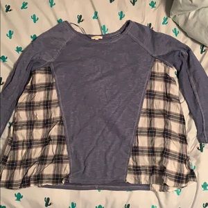 Long Sleeve heather Navy/ Plaid Sleeve ODDY Tunic